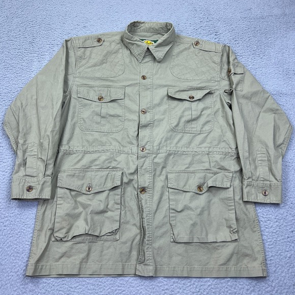 VTG Cabela's Shooting Jacket Mens 2XLT Beige Hunting Chore Field Button Pockets - Picture 1 of 8